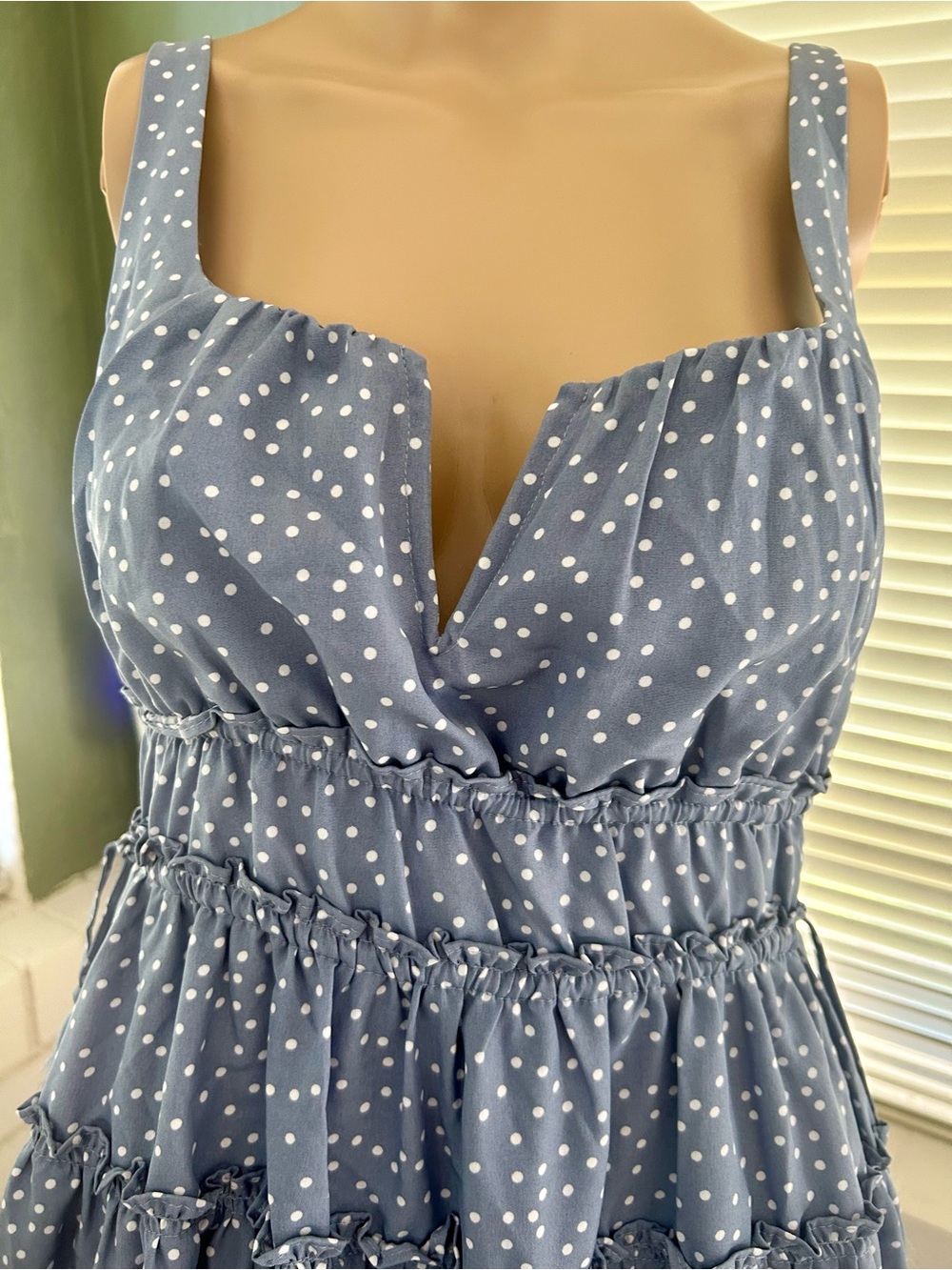 Mustard Seed Blue Polka Dot Tiered Sundress